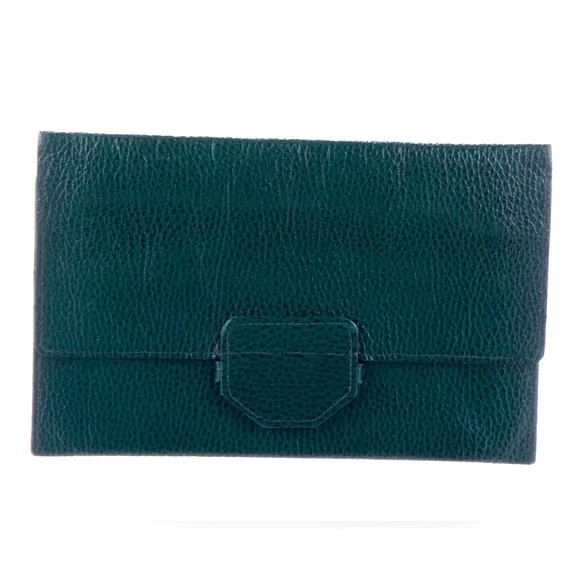 Smythson Luxury Embossed Pebble Green Leather Travel Organizer Bag Clutch - Picture 2 of 7
